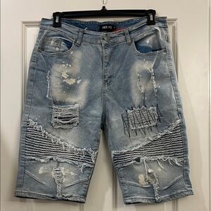 Distressed Blue Denim Shorts